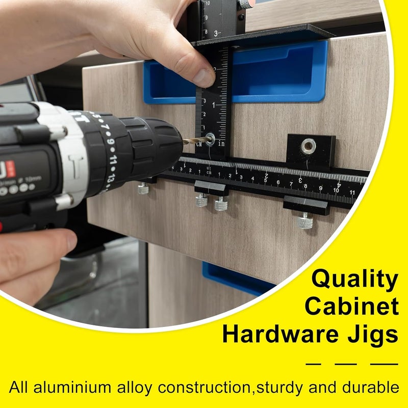 DOCXCDO Aluminum Alloy Cabinet Hardware Jig - Precision Drilling Guide Tool for Cabinet Door/Drawer Handle & Knob Installation with 3 Drill Bits & Auto Punch, Hardware Jig for Woodworkers DIY - Image 3